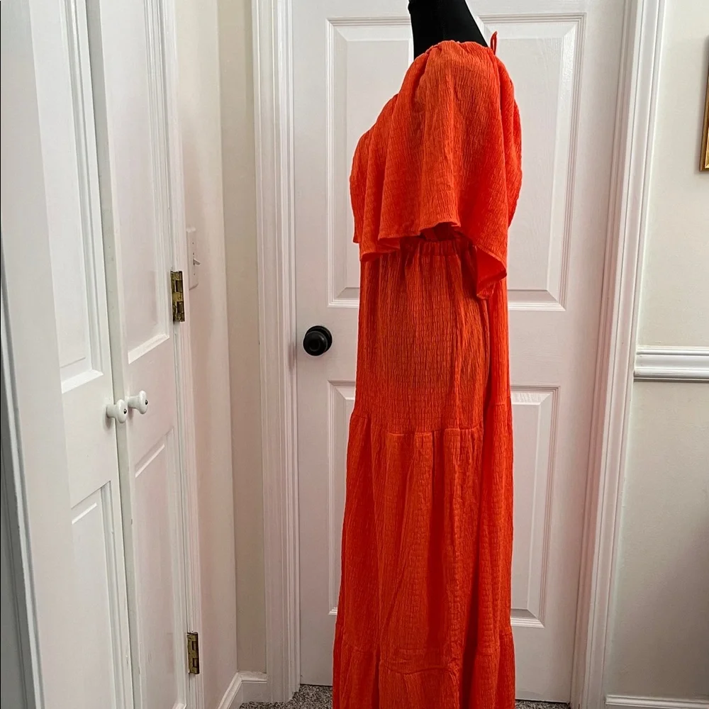 Deep V Orange Maxi Dress with Flutter Sleeves - Picture 5 of 8